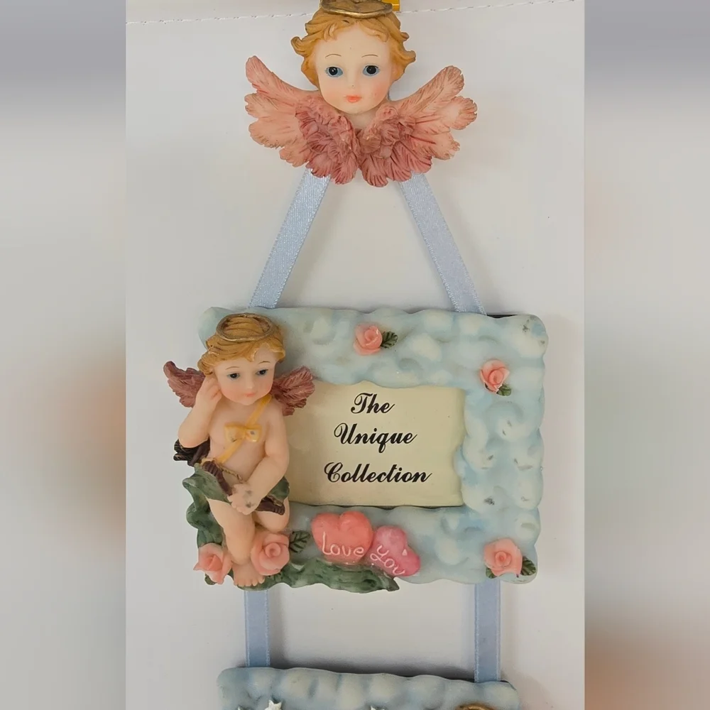Vintage angels hanging triple photo picture frame resin dove 90s wall‎ decor